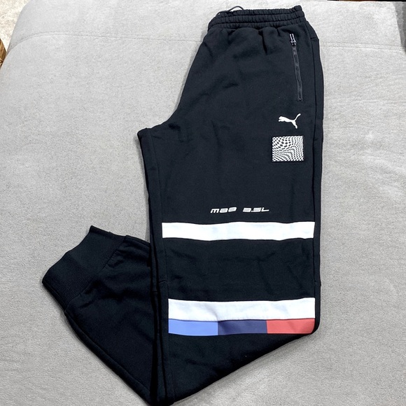 NWT Mens Puma BMW Motorsport 100% Cotton Black Athletic Sweat Pants Size L - Picture 4 of 14